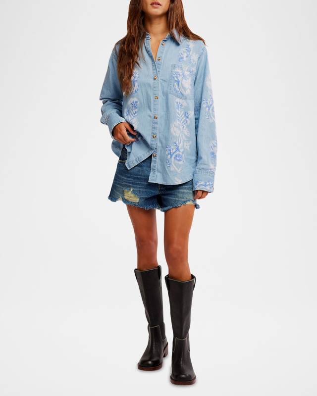Airbrushed Blossom Denim Shirt